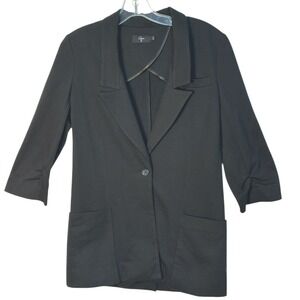AQUA Blazer Jacket 3/4 Rouched Sleeves Minimalist Modern Casual Black Layering S